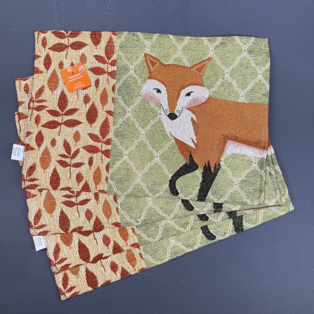 Fox Tapestry Placemats 13x19 Multi-Color Woven Fall Decor Set of 4